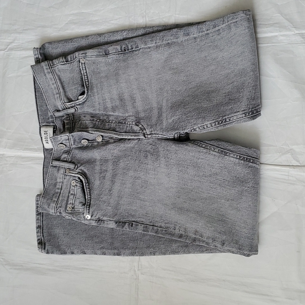 Agolde Nico highrise slim grey silver stretched button fly jeans size 23 - Picture 10 of 16
